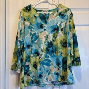 JM Collection Blue and Green 3/4 Length Sleeve Top - Size XL
